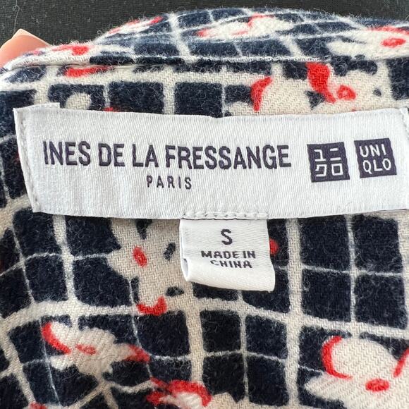Ines De La Fressange x Uniqlo Black White Floral Button-Down Flannel Shirt Sz S - Picture 6 of 8